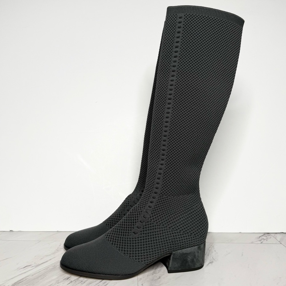 Eileen Fisher Alas Gray Knit Heeled Tall Boot 8